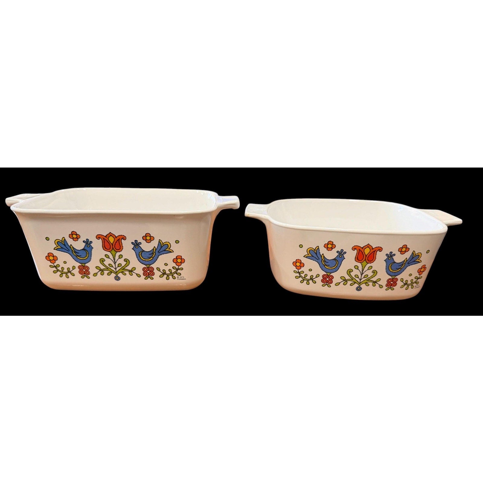 Vintage CorningWare Casserole Set: Country Festival Blue Bird Pyroceram Baking Dishes