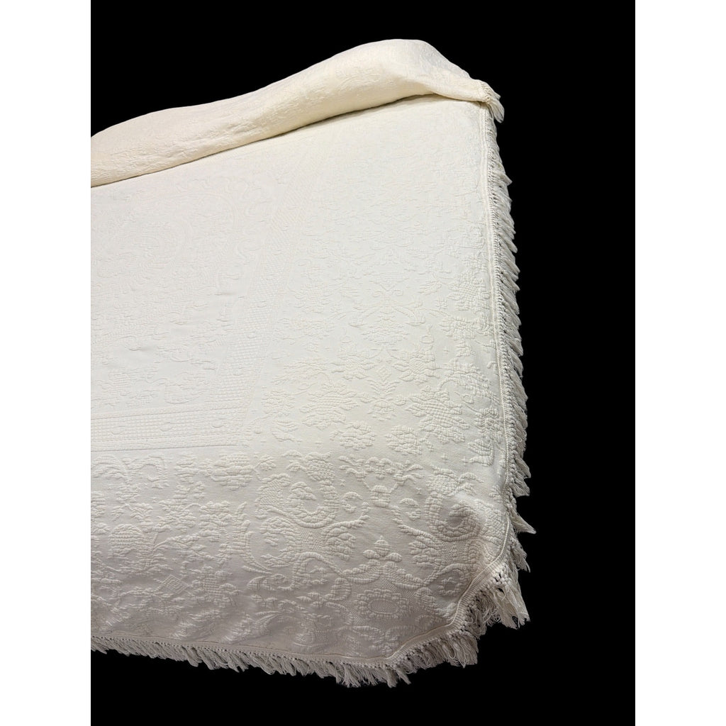 Vintage Cannon Queen Elizabeth Bedspread Queen 90x94 Ivory Cotton Jacquard Matela